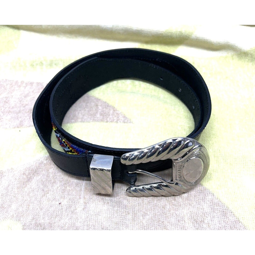 Unbranded English Bridle Bonded Leather Women's Small Black Beaded Belt (F9)